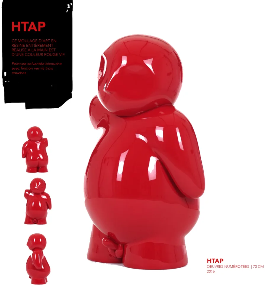 HTAP rouge vif — moulage d’art en résine entièrement réalisé à la main, peinture solvantée bicouche